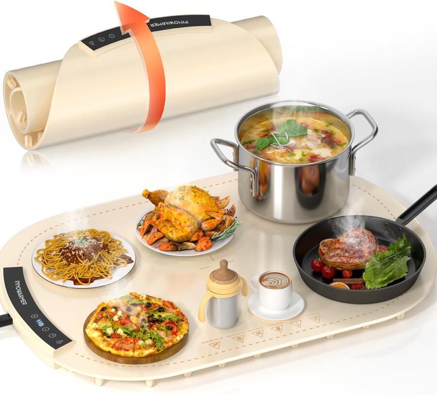 Buffetwarmer Elektrische Warmhoudplaat Geel Met 8 Temperatuurinstellingen 40x12x12 cm Siliconen Voor Buffet En Familie Voedselverwarmer