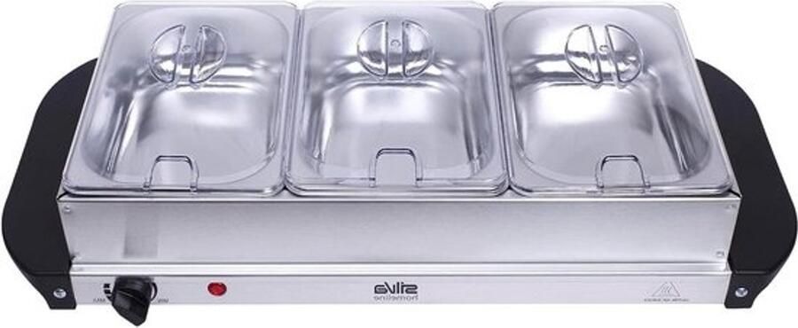 Buffetwarmer en Warmhoudplaat Apparaat Voor feestjes en buffet 2-in-1 functie 3x 1.5 Liter Zilver