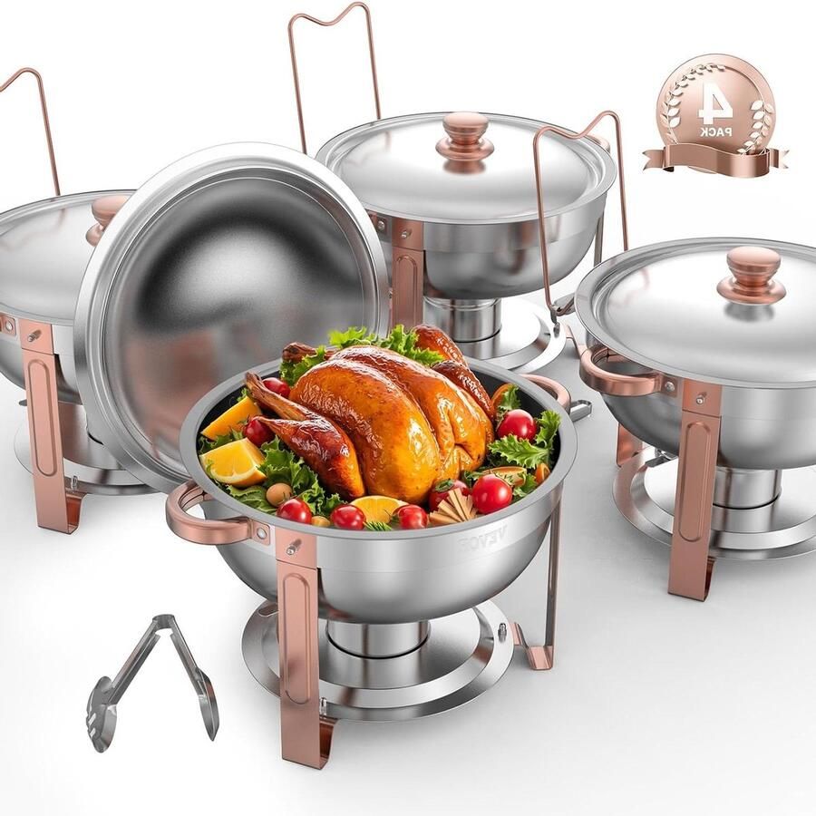 Buffetwarmer met pannen Warmhoudset serveer Eten warm houden Elegante roségouden afwerking 4.7 liter inhoud Roségoud