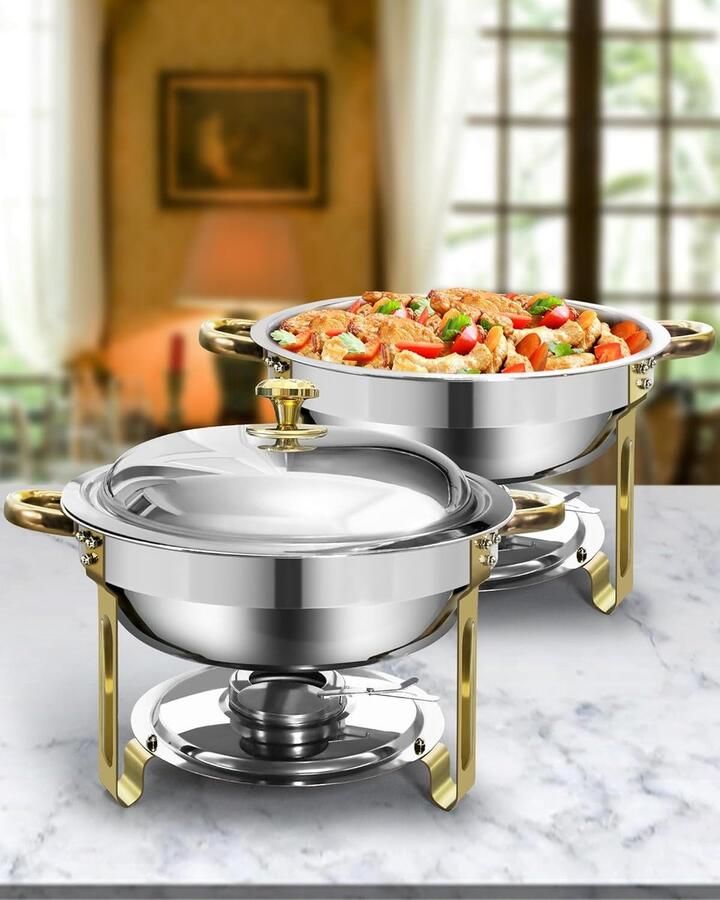 Buffet Set Warmhoudbakken Set Eten Warm Houden Randloze Technologie 6 Liter Inhoud Goud Zilver