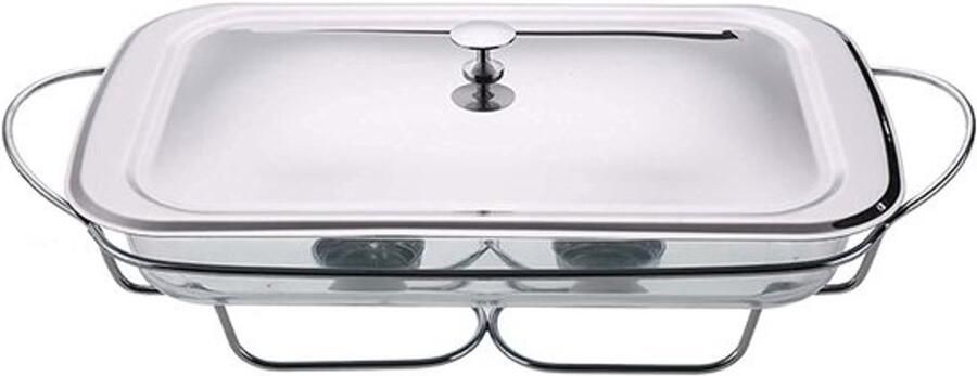 Buffetwarmer Roestvrij Staal Warmhoudplaat Voedsel Feestelijke Catering Dubbele Branders 42.8x21x13 cm Goud en Zilver