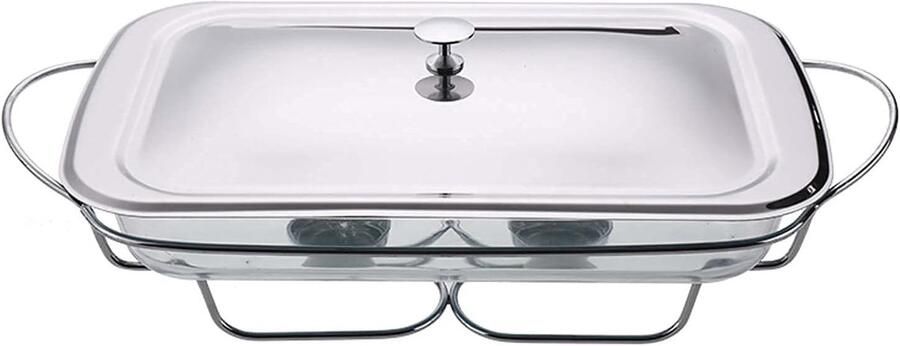 Buffetwarmer Roestvrij Staal Warmhoudplaat Voedsel Feestelijke Catering Dubbele Branders 42.8x21x13 cm Goud en Zilver