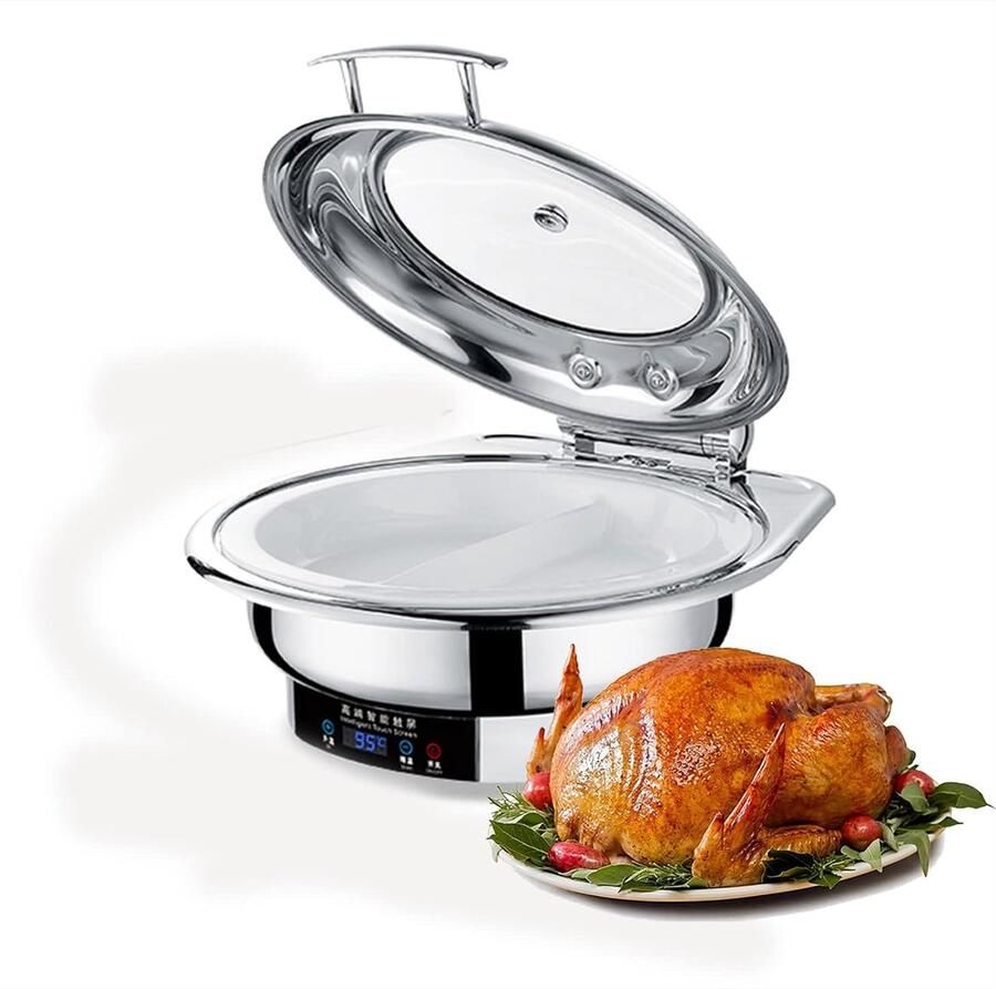 Buffetwarmer RVS Voedselwarmer Feesten Warmhouden Hydraulisch Deksel 6 Liter Zilver