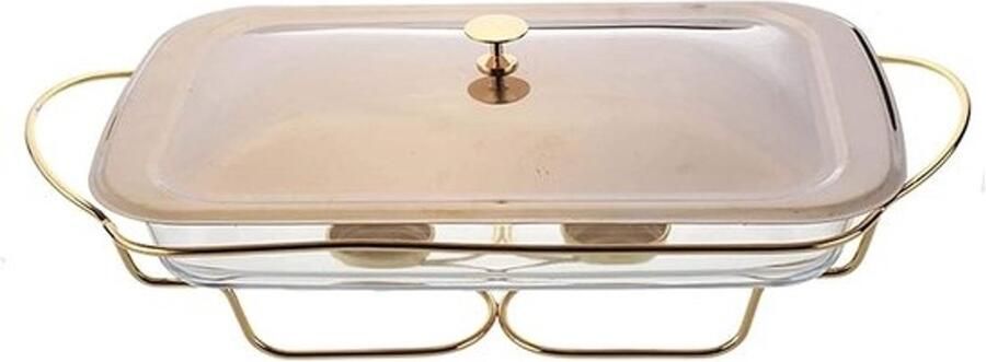 Buffetwarmer RVS Warmhoudbak Feesten Catering Gehard Glas 2.2 Liter Goudkleurig