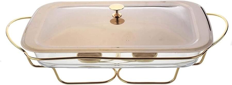 Buffetwarmer RVS Warmhoudbak Feesten Catering Gehard Glas 2.2 Liter Goudkleurig
