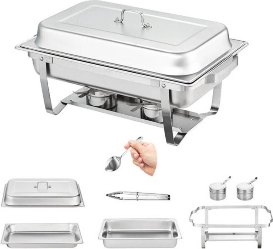 Buffetwarmer Serveerschaal Chafing Dish Cateringschaal met Deksel Warmhoudbakken 2 stuks