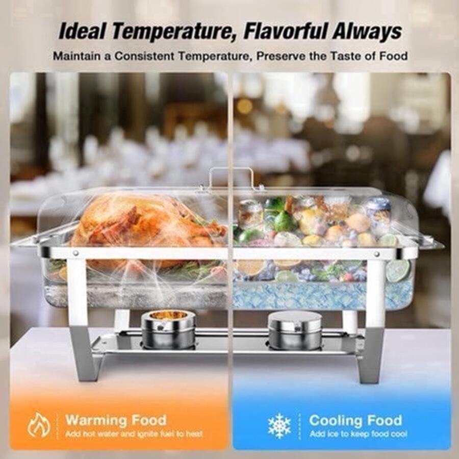 Buffetwarmer Set 6 Stuks 8QT Capaciteit Roestvrij Staal Catering Accessoire