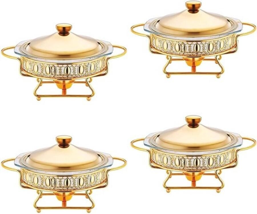 Buffetwarmer set Chafing dish warmhoudbak Voor feesten en diners Gouden plating 2L inhoud Goud
