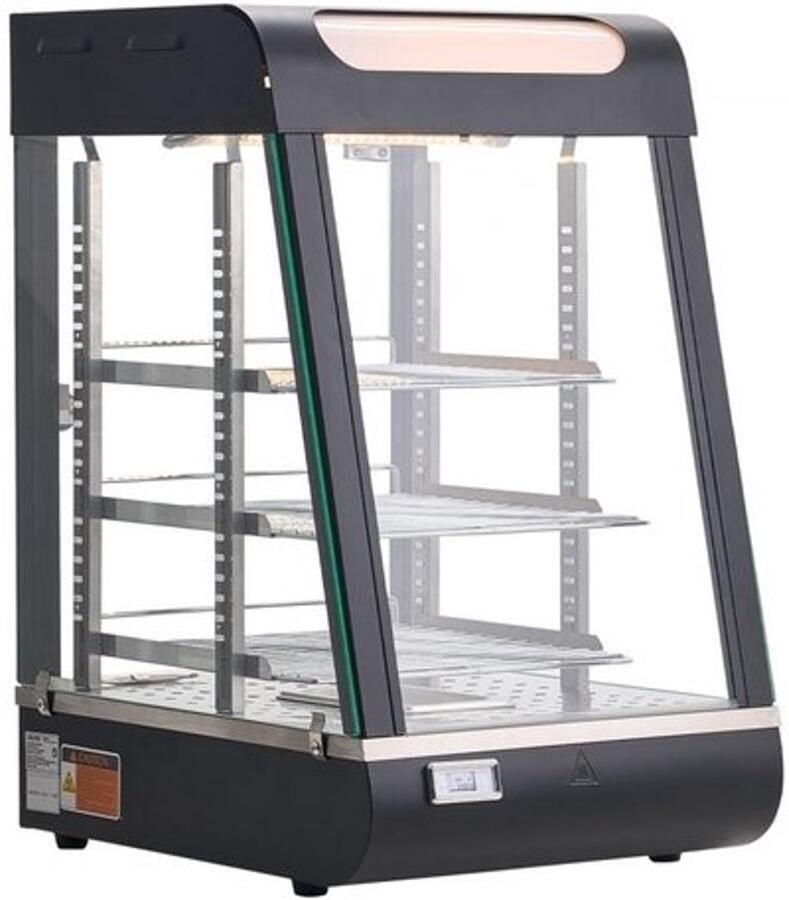 Buffetwarmer Vitrine 3-laags 800 W Vermogen 57 Liter Inhoud Stoomverwarming Glas En Staal Voor Horeca En Catering