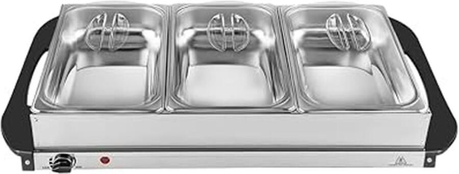 Buffetwarmer Warmhoudplaat 2-in-1 apparaat Eten Warm Houden Traploze Temperatuurregeling 75 liter Zilver