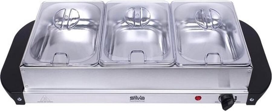 Buffetwarmer Warmhoudplaat 2-in-1 Apparaat Gerechten Warm Houden Traploze Temperatuurregeling 3x 15 Liter Zilver