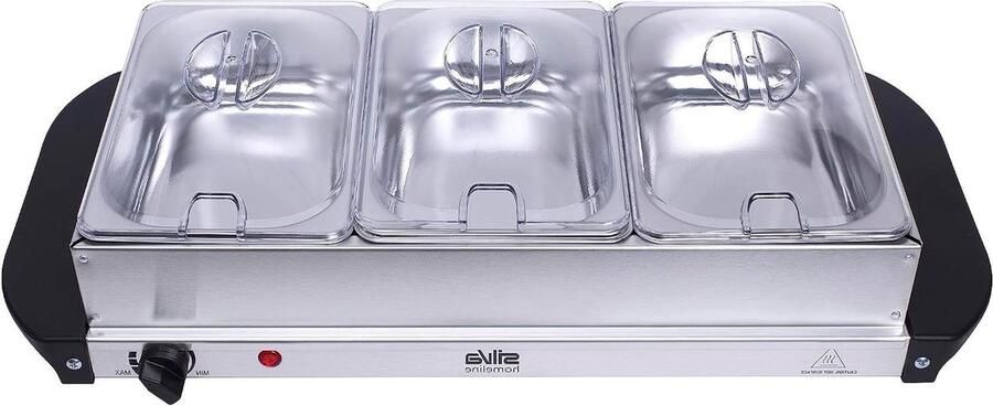 Buffetwarmer Warmhoudplaat Chafing Dish Serveer Gerechten Warm Houden 2-in-1 Functie 3x 15 Liter Zilver