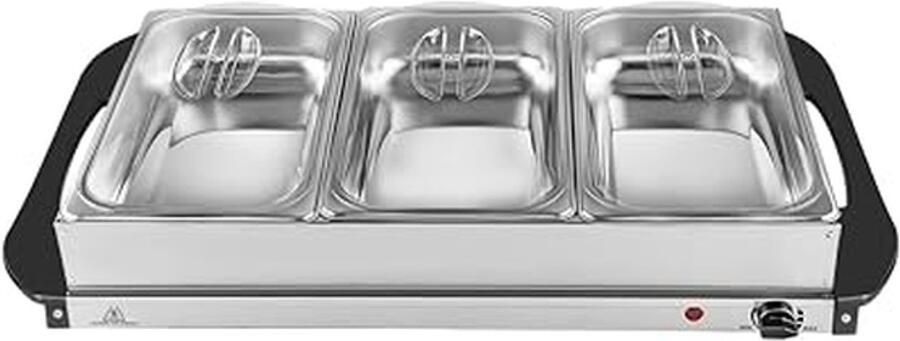 Buffetwarmer Warmhoudplaat XXL 2-in-1 Feestjes Buffet Traploze Temperatuur 75 Liter Zilver