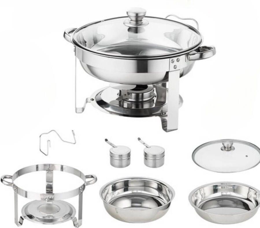 Buffetwarmer Warmhoudschaal Rond Glazen Deksel 3.5 L 2 stuks