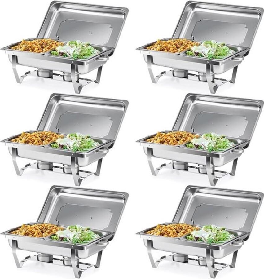 Buffetwarmhoudset Gastronormbakken Houdt eten warm Voedselveilig roestvrij staal 6 x 9L Zilver