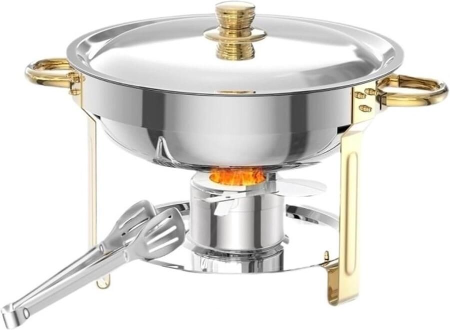 Buffet Warmhoudplaten Chafing Dish Set Gerechten Warm Houden Gouden Afwerking 5 Liter Goud