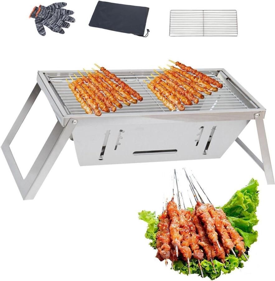 Buiten Grill Oven Compacte Barbecue Picknick Koken Opvouwbaar Ontwerp 35x230x35 mm Zilver