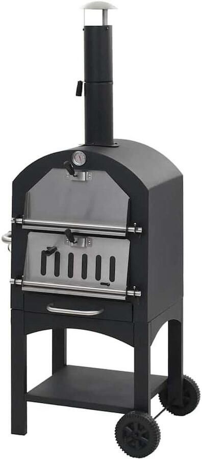 Buiten Houtskool Oven Vuurvaste Klei Authentiek Bakken Ingebouwde Thermometer 65 x 50 x 157 cm Zwart