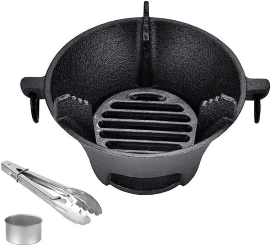 Buiten Houtskoolgrill Koreaanse Japanse BBQ Buiten Koken Gietijzer Ontwerp 16cm Zwart