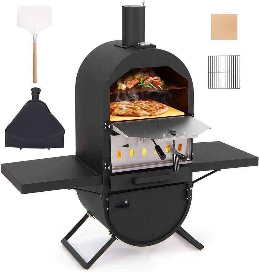 Buiten Pizza Oven Pizza Baker Buiten Koken Dubbele Kooklaag 31 cm Steen Zwart