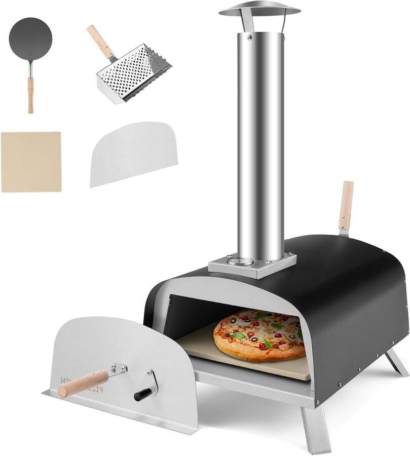 Buiten Pizzaoven Houtgestookte Oven Buiten Koken Snelle Opwarming 42 x 81 x 85 cm Zilver Zwart