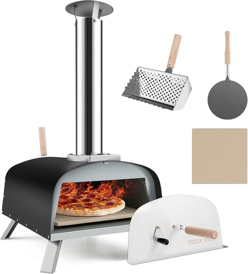 Buiten Pizzaoven Houtgestookte Oven Pizza Bakken Snel Hittebestendig 33cm Steen Zilver Zwart