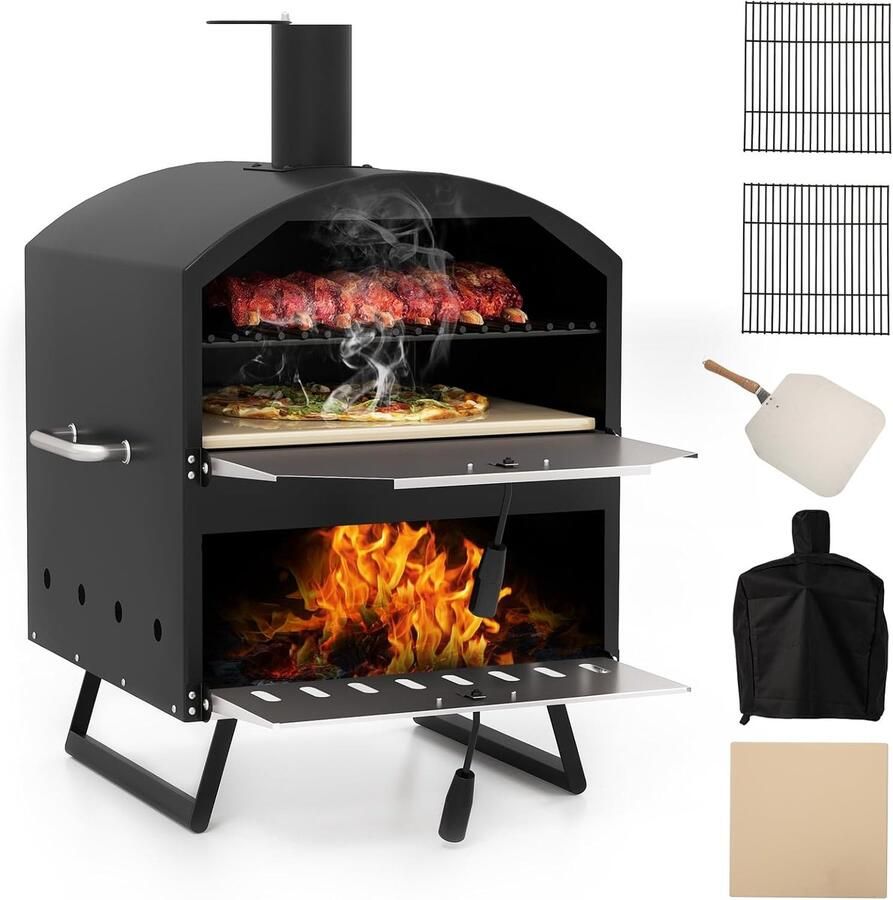 Buiten Pizzaoven Pizza bakker Buiten koken Snel heet tot 510°C 405 cm steen Zwart zilver