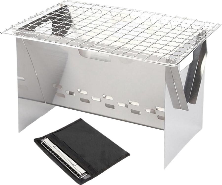 Draagbare Grill Kookvuurplaats Buiten Koken Kantelvrije Constructie 30 x 15 x 3 cm Zwart