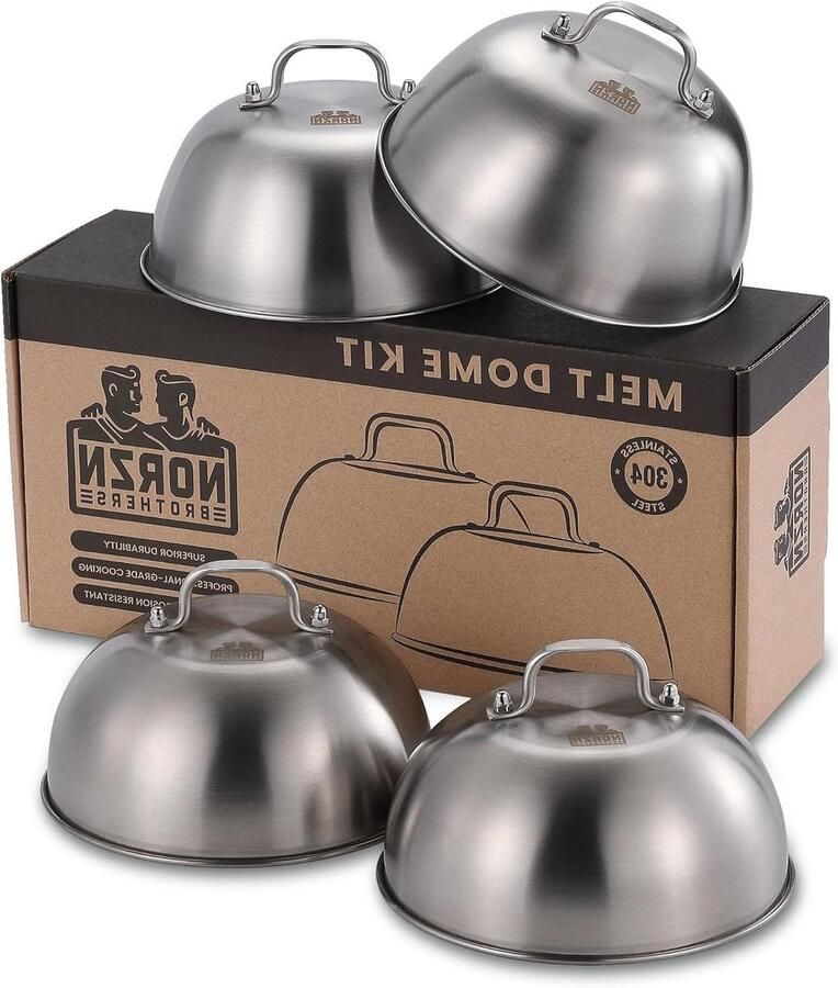 Burger Cloche Set Kaas Smelt Deksel Smash Burgers Maken Roestvrij Staal 304 4 Stuks Zilverkleurig