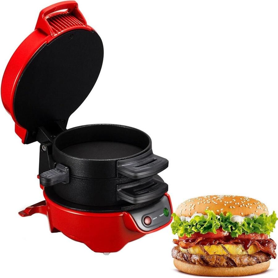 Burger Maker Machine Sandwich Maker Ontbijtmachine Ontbijt Maken Veelzijdig Koken Compact Ontwerp Rood