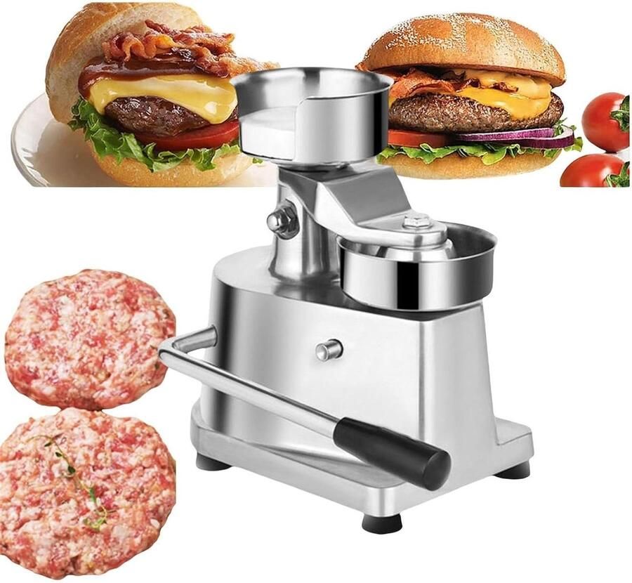 Burger Patty Maker Hamburger Pers Gelijkmatige Burgers Maken Robuust RVS Ontwerp 100mm Diameter Zilverkleurig