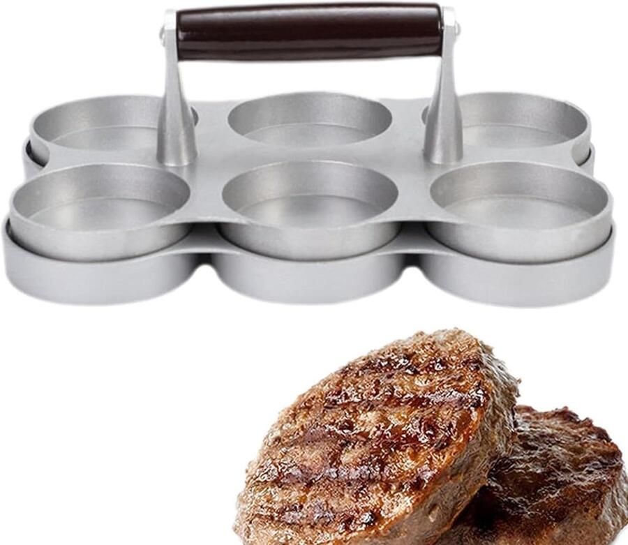 Burger Patty Maker Hamburgerpers Pasteitjesmaker Perfecte Burgers Maken Zes Ronde Pasteitjes 223 cm Zilver