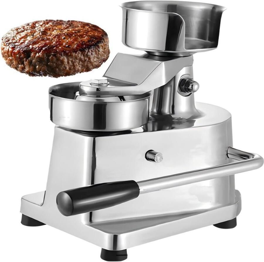 Burger Patty Maker Vlees Vormer Gelijkmatige Burgers Maken Heavy Duty RVS 26.5x16.5x23cm Zilver