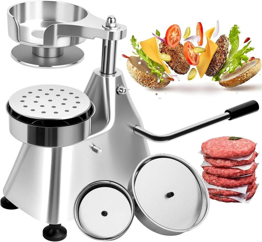 Burger Patty Maker Vlees Vormer Gelijkmatige Pasteitjes 3 Vormen Inclusief 4 5 6 Inch Zilver