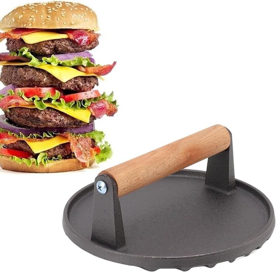 Burger Pers Hamburger Masher Vlees Grillen Ridge Oppervlak 17.4 cm Zwart
