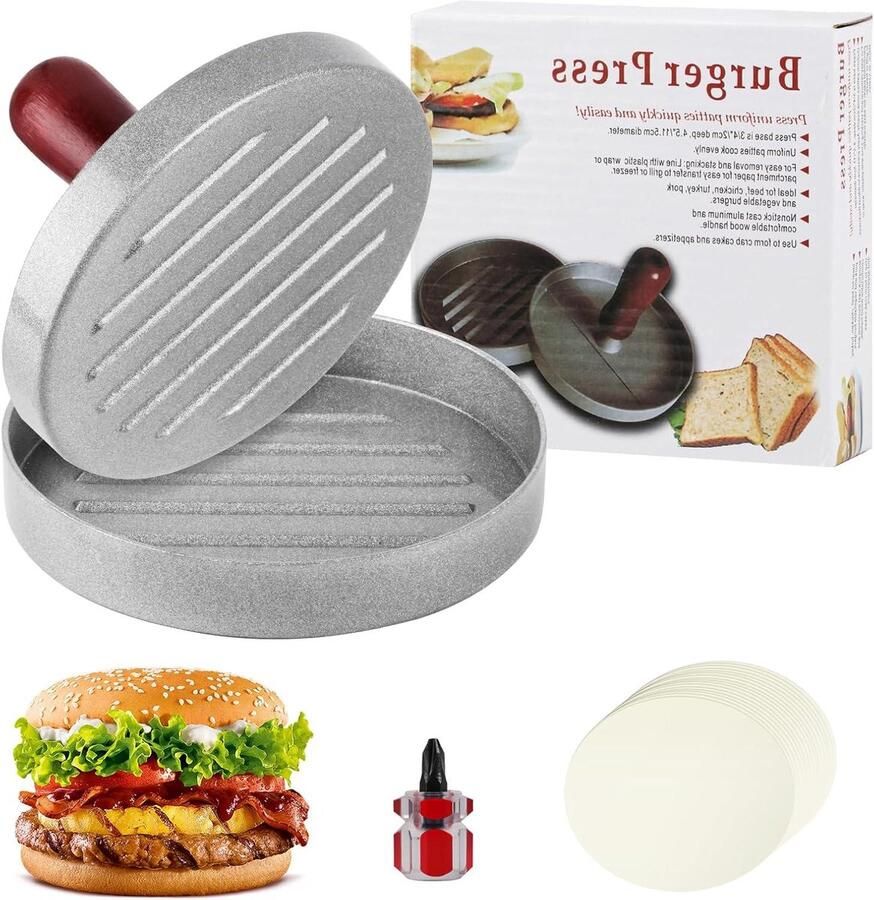 Burger Pers Patty Maker Burgers Maken Antiaanbaklaag 11.8 cm Zilver