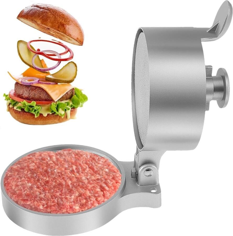 Burger Pers Patty Maker Hamburgers Maken Antiaanbaklaag 11 cm Diameter Zilver