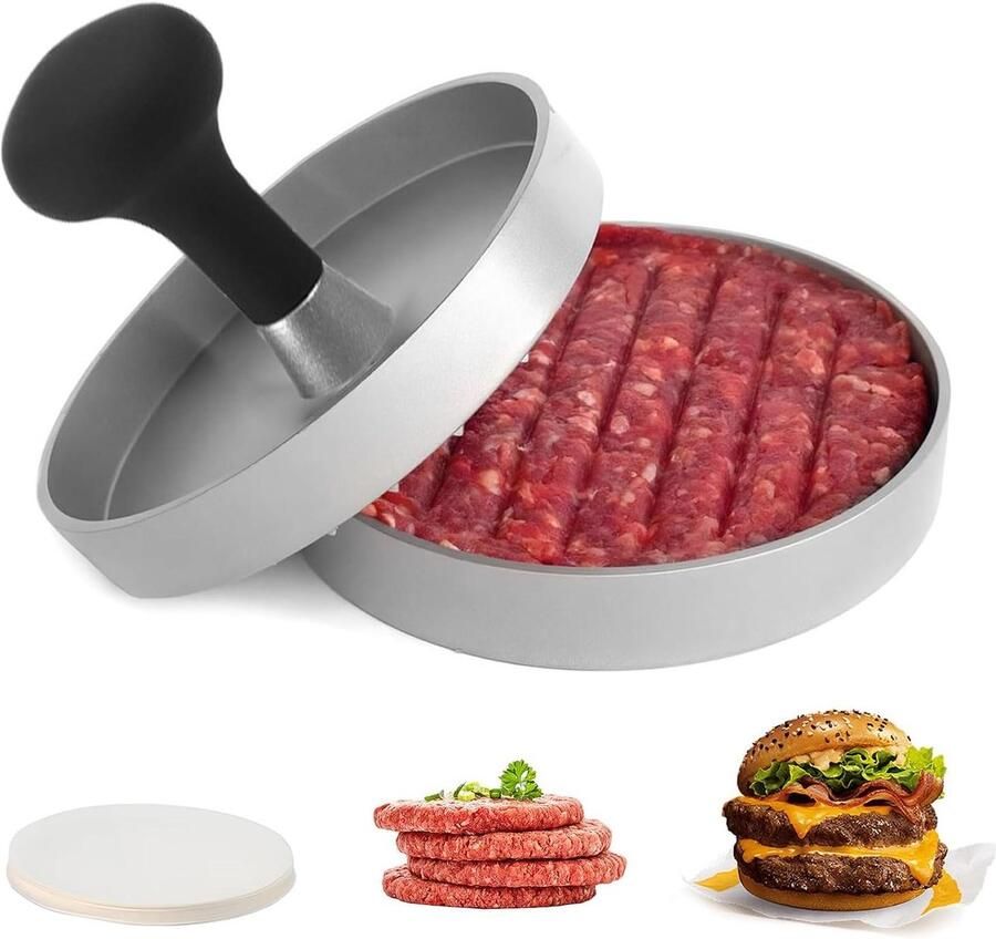 Burger Pers Patty Maker Vlees Vormen Antiaanbaklaag 11.7 cm Zilver