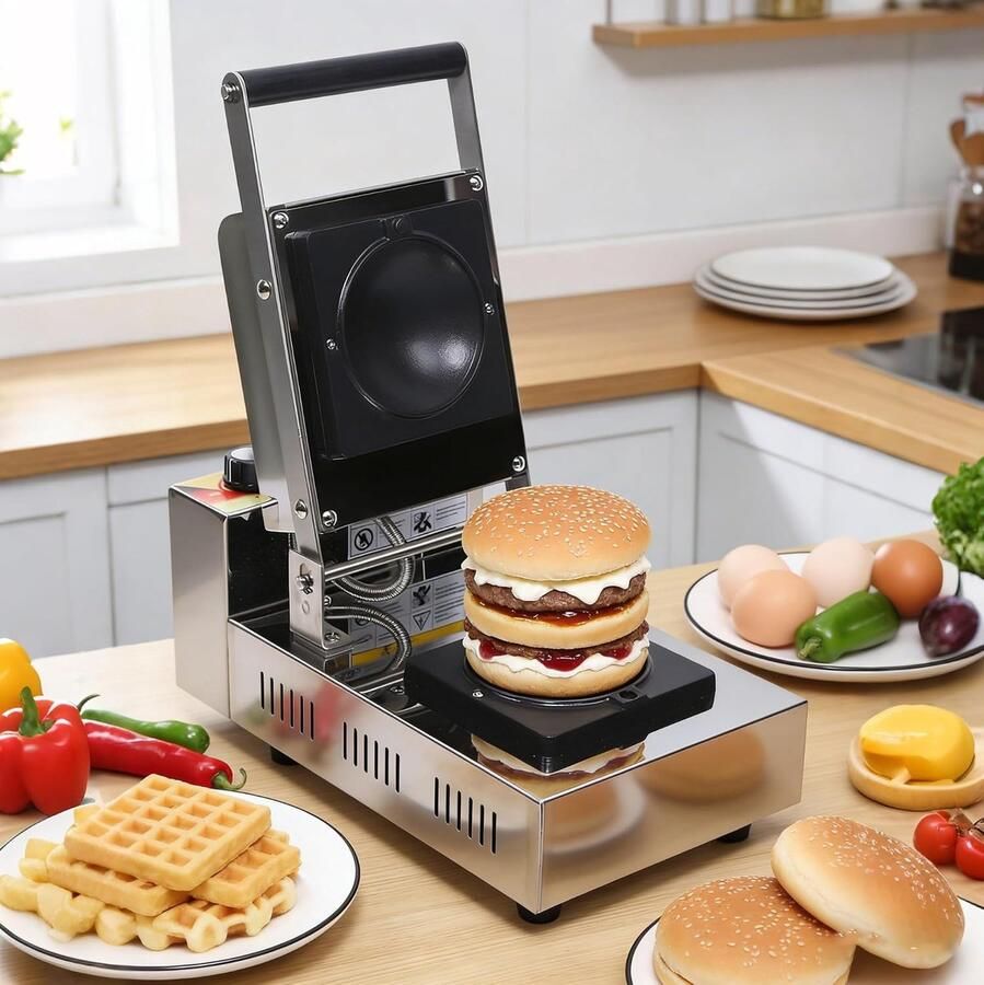 Burger Pers Sandwich Maker Snelle Maaltijden Dubbelzijdige Verwarmingsplaten 10 cm Diameter Zilver
