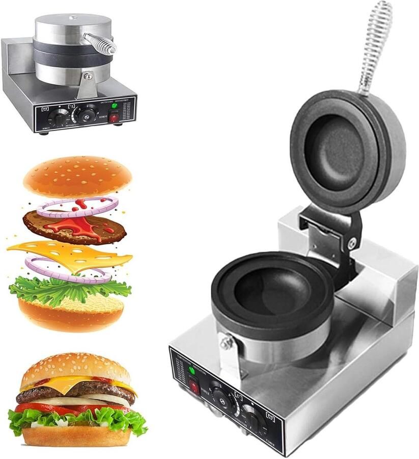 Burger Pers Sandwich Maker Wafelijzer Hamburgers Grillen Dubbelzijdig Verwarmen 10 cm Zilver