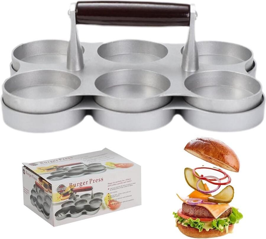 Burger Pers Vleesvormer Patty Maker Burgers Maken 6 Ronde Grids 9 cm Doorsnee Aluminium