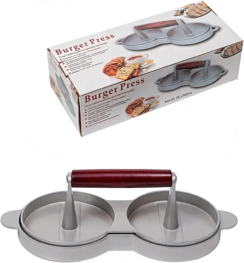 Burger Press Patty Maker Hamburgers Maken Antikleef Oppervlak Tweepersoons Zilver