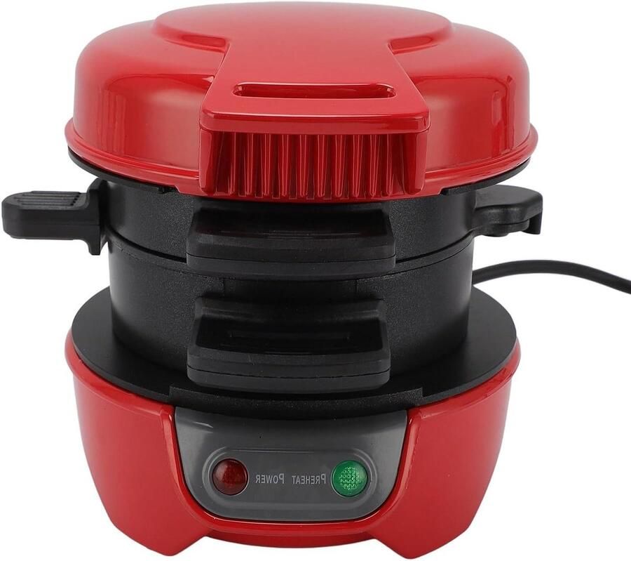 Burger Sandwich Maker Sandwich Grill Ontbijt Maken 3-in-1 Functie 23 x 17 x 17 cm Rood