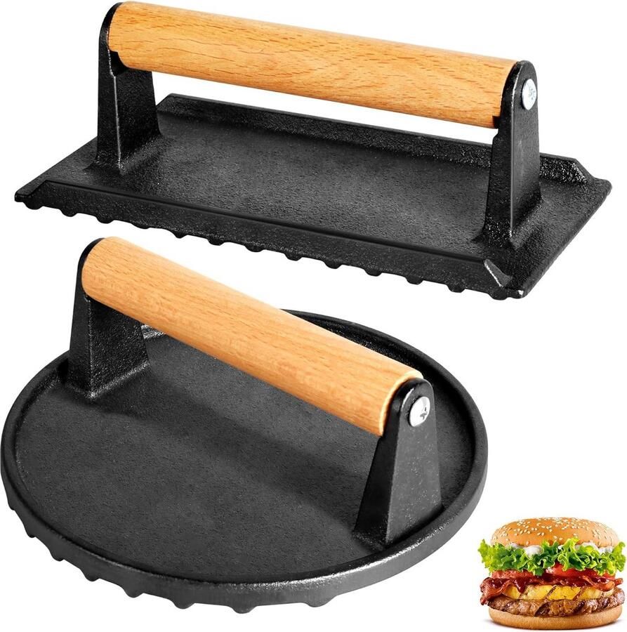 Burger Smasher Grill Press Gietijzeren Bakplaat Smaken