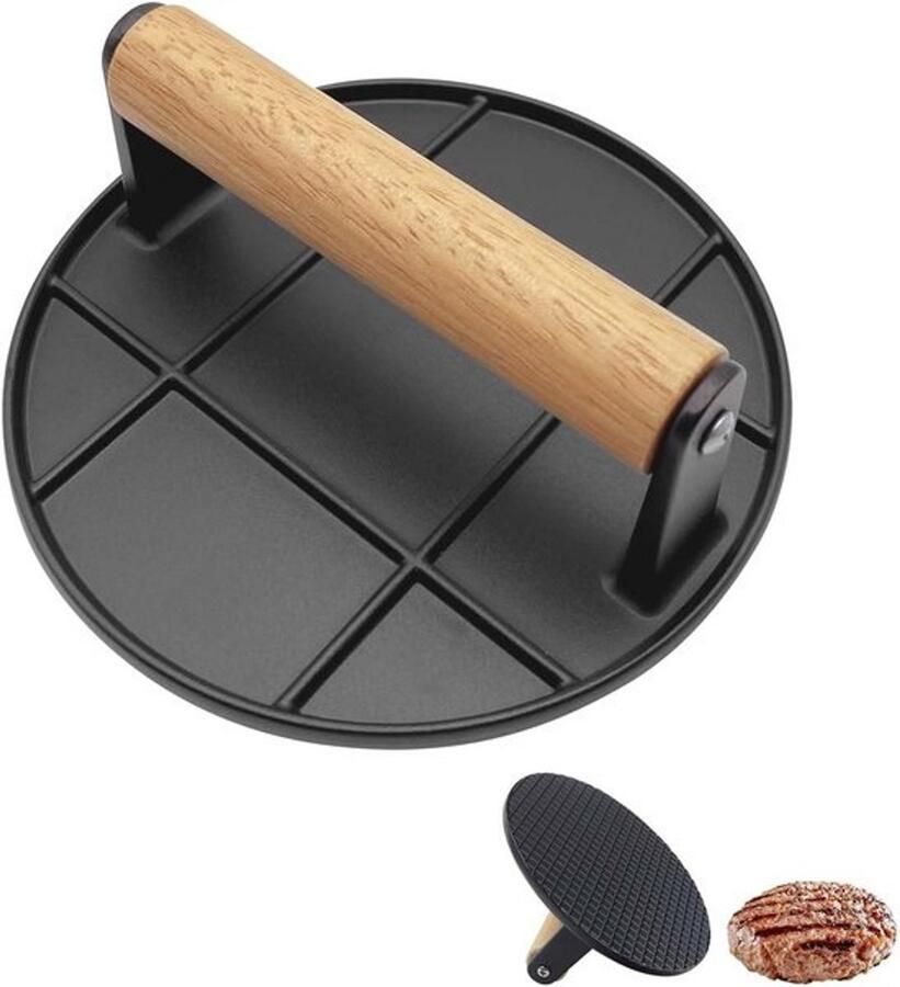 Burger Smasher Vleespers Grill BBQ Vlees Bereiden Gegoten Aluminium 16cm Rond Zwart