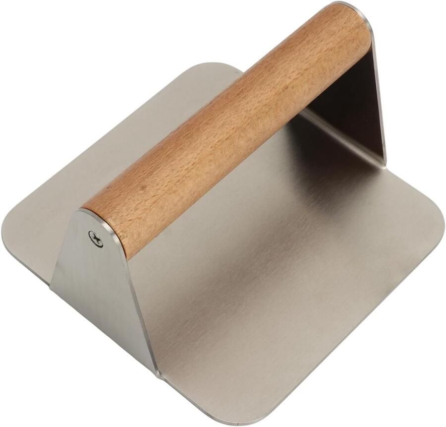 Burger Smasher Vleespers Grill Hamburgers Maken Ergonomisch Houten Handvat 14 x 14 cm Zilver