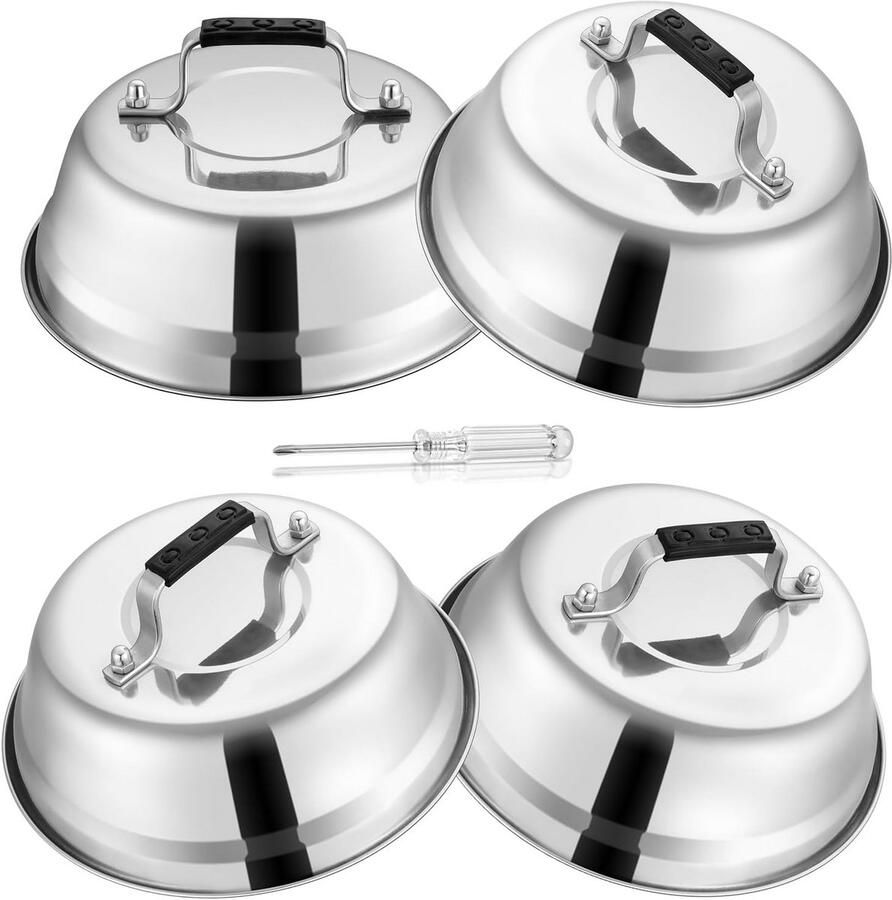 Burger Smeltkappen Grill Kappen Gelijkmatig Garen Hittecirculatie 4 Stuks Zilver