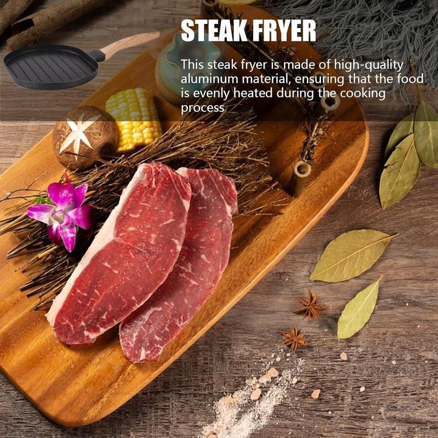 Burger Steak Pan Koekenpan Omelet Inductie Hamburgers Bakken Duurzame Antiaanbaklaag 36 x 22 cm Zwart