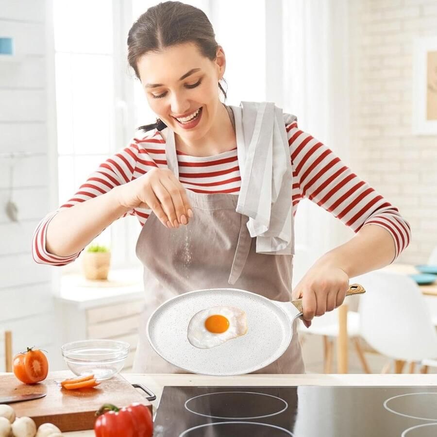 Burger Steak Pan Omelet Bakplaat Ontbijt Maken Anti-aanbaklaag 24 cm Wit