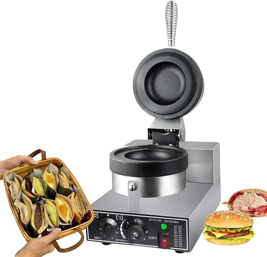 Burger Wafelijzer Hamburger Pers Snacks Maken Dubbelzijdig Verwarmen 1200 Watt Zilver